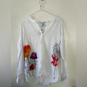 Desigual White Blouse with Colorful Floral Design